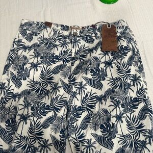 Arrow Navy and White Tropical Print Men Shorts